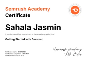 semrush acadamy certificate by sahala jasmin