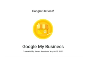 google my business certification issued by google for sahala jasmin