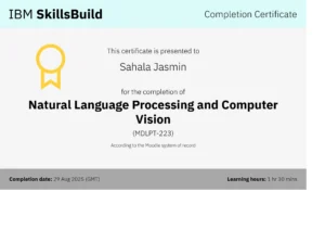 batural language processing and computer vision certification issued by IBM Skills build
